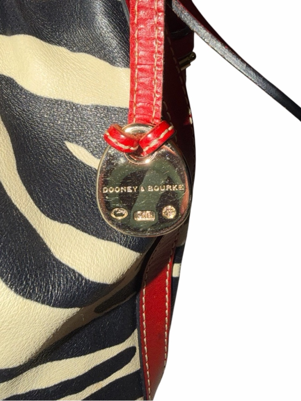 REHAB Dooney & Bourke Red Trim Zebra-Print Drawstring Bucket Bag - Picture 6 of 14
